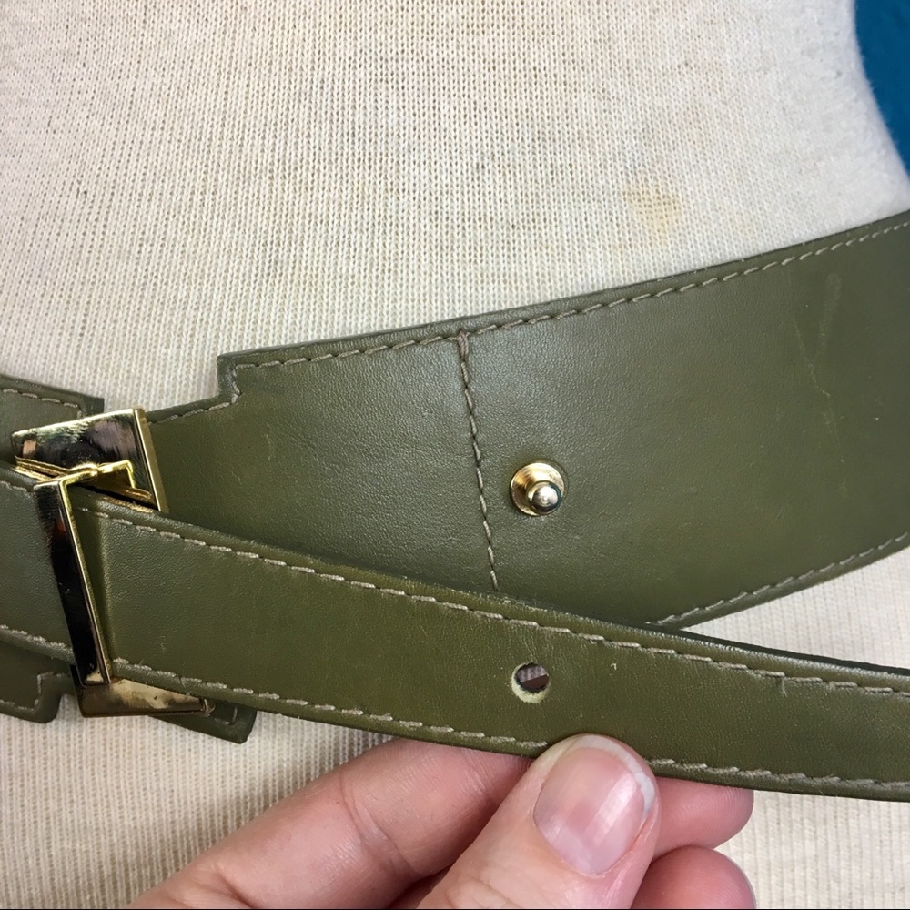 Vtg Carlisle green leather adjustable belt S - Picture 6 of 8